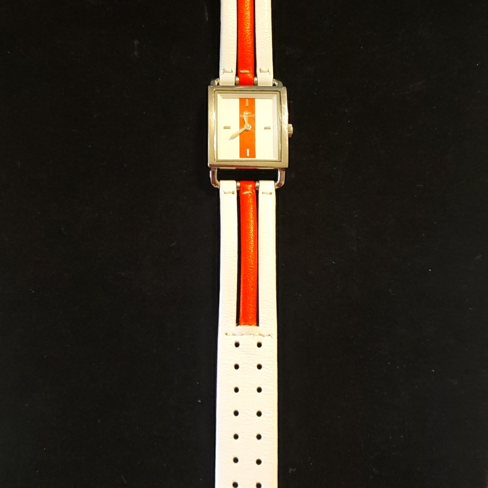 Vtg LACOSTE 6500L Watch Two-Tone Rare Orange & White Leather Band Never worn